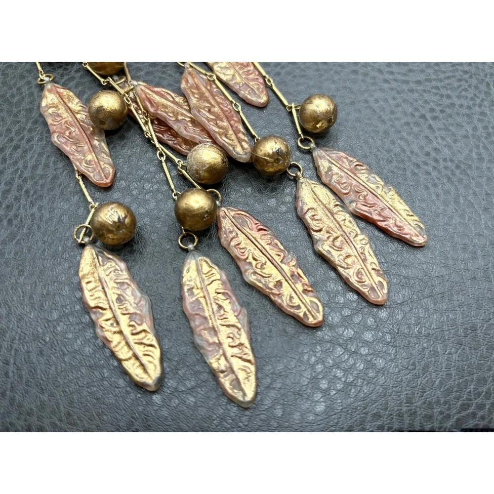 Vintage Lady Face Egyptian Revival Red Huge Waterfall Fringe Dangle Necklace 18
